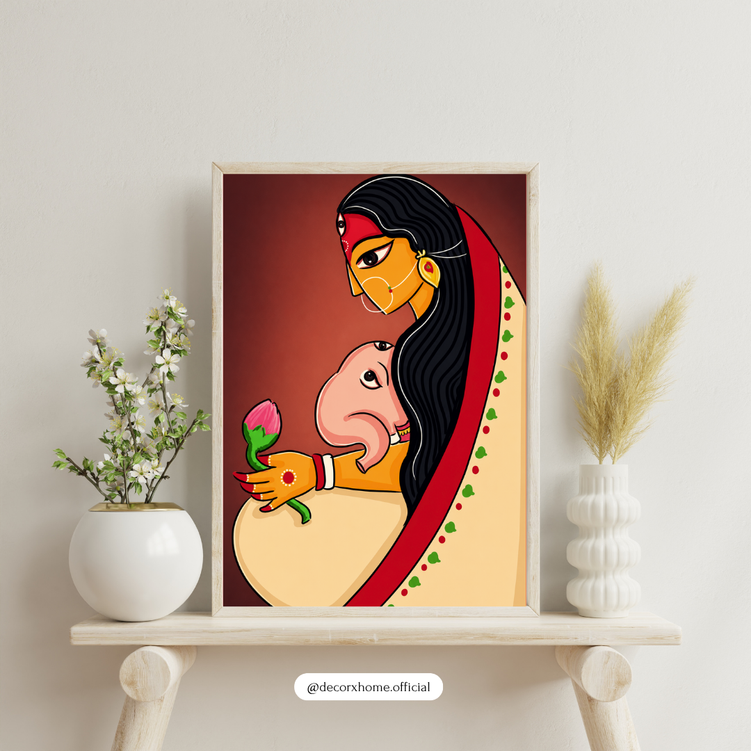 Mother & Child Folk Art Poster | Indian Traditional Wall Art by Decorxhome