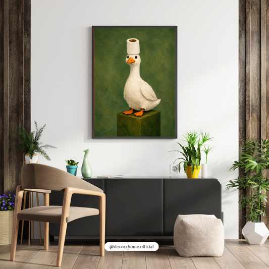 Whimsical Duck with Toilet Paper Hat Poster | Funny Vintage Animal Wall Art – Decorxhome