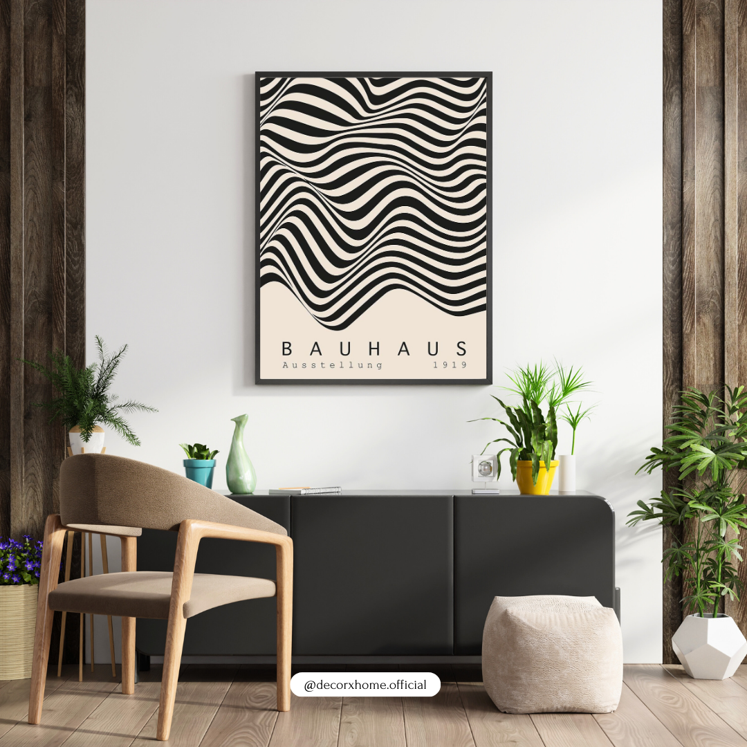 Bauhaus Wave Abstract – Minimal Black & White Wall Poster by Decorxhome