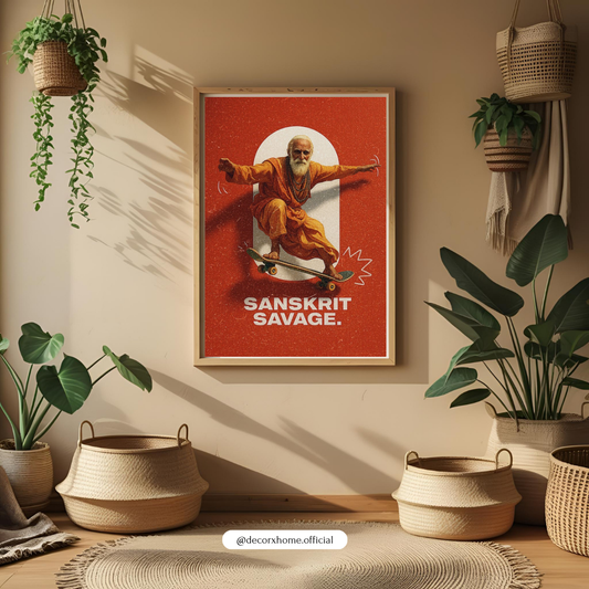 Sanskrit Savage – Epic Skate Monk Retro Wall Poster