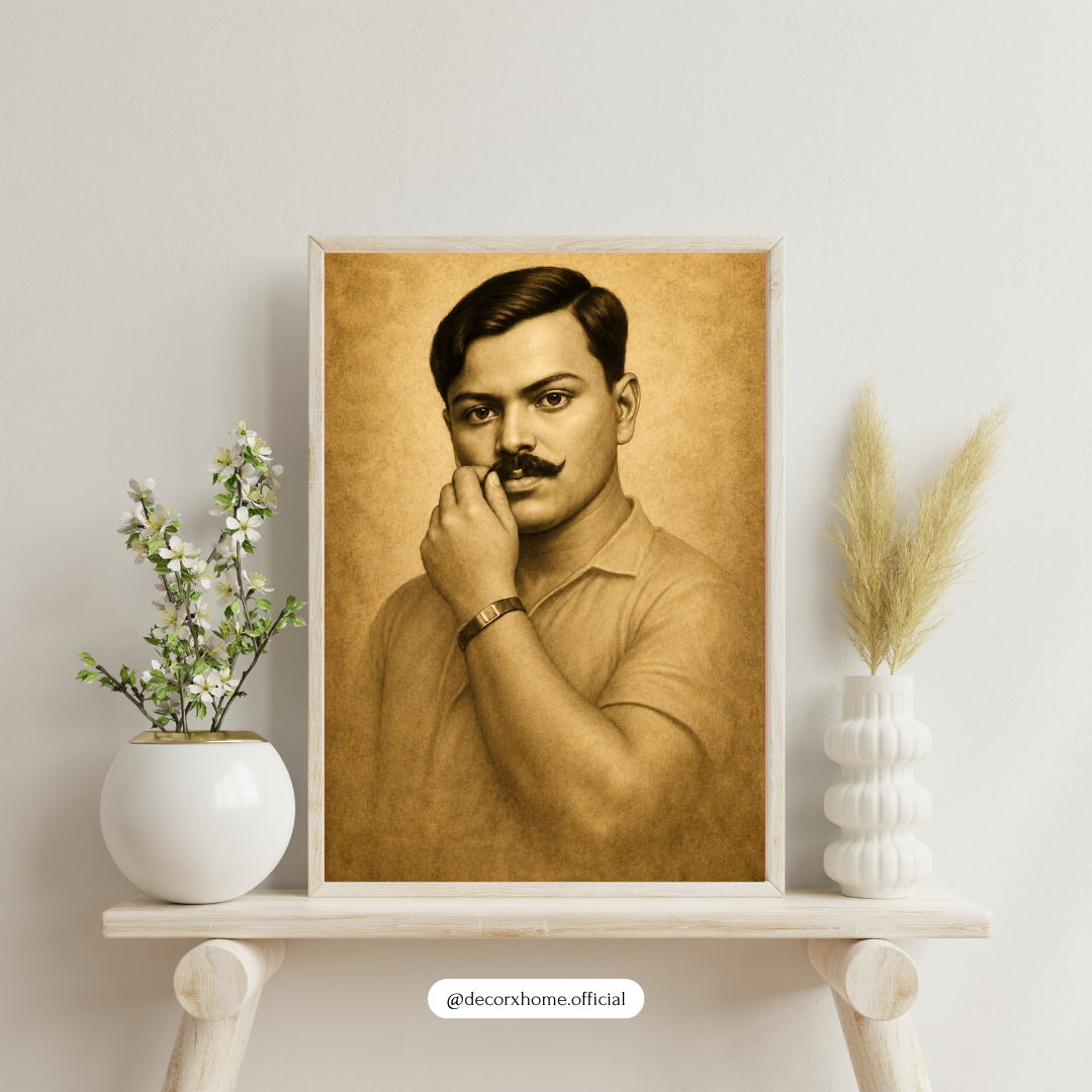 Bhagat Singh Portrait Wall Art | Indian Freedom Fighter Vintage Framed Poster