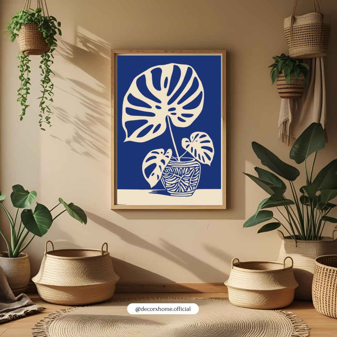 Blue Monstera Bloom – Modern Botanical Art Wall Poster