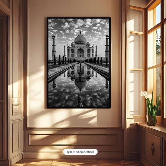 Decorexhome Taj Mahal Reflection Wall Art Poster | Black & White Architectural Photography Print | Timeless Monument Home Decor