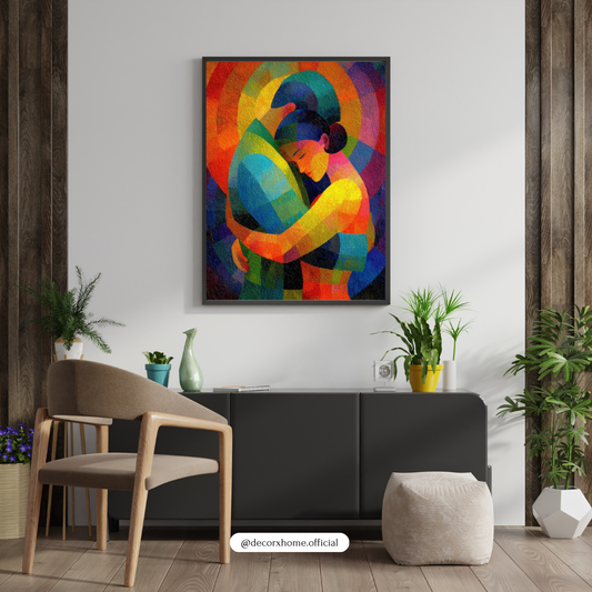 Abstract Embrace Poster – Vibrant Modern Love Art Wall Decor
