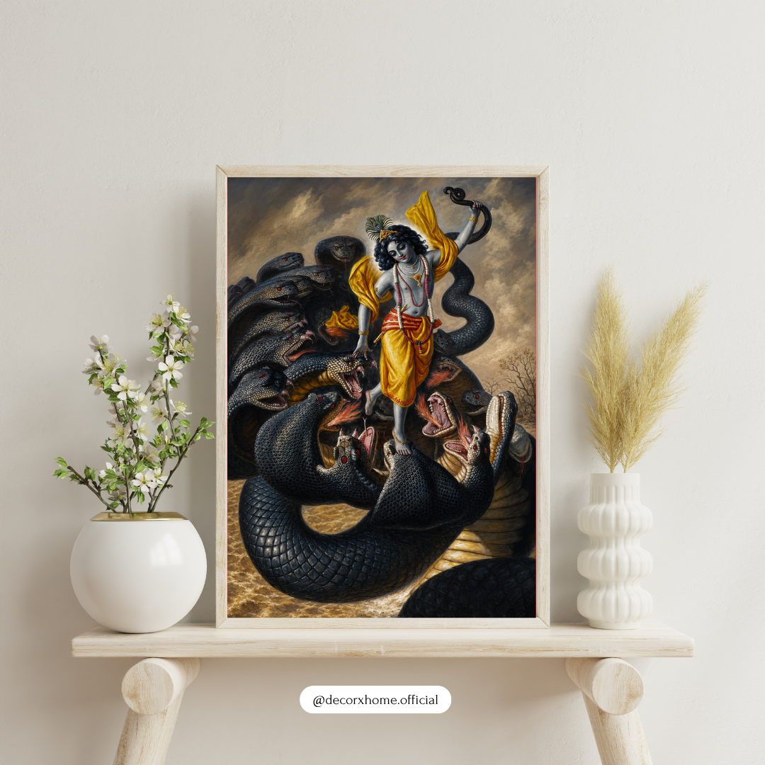 Lord Krishna Kaliya Mardan Wall Art Poster | Divine Victory Over Evil Mythological Artwork