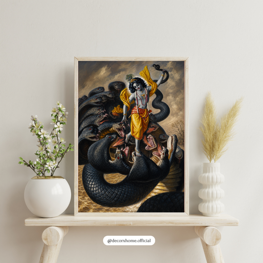Lord Krishna Kaliya Mardan Wall Art Poster | Divine Victory Over Evil Mythological Artwork