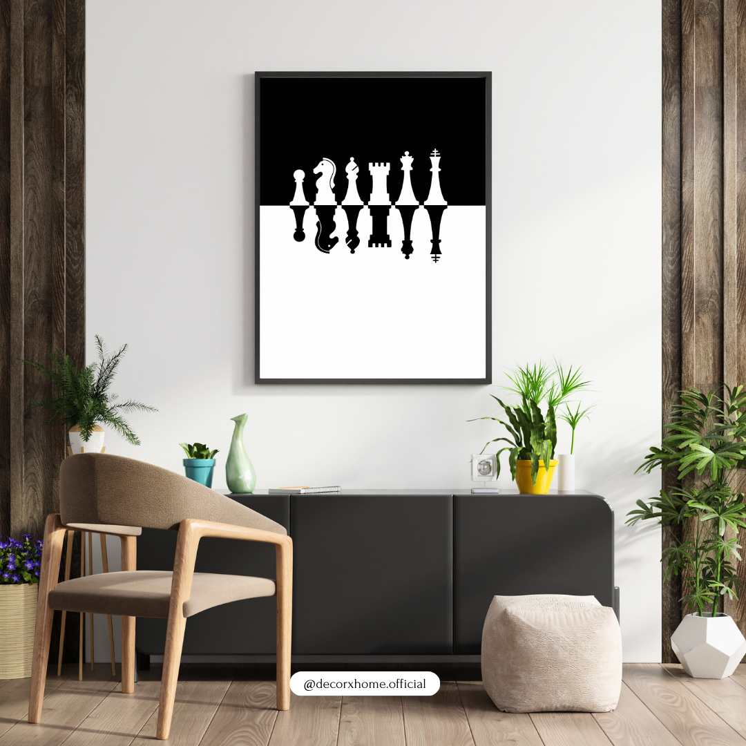 Minimal Chess Pieces Wall Art Poster – Modern Black & White Home Décor by Decorxhome