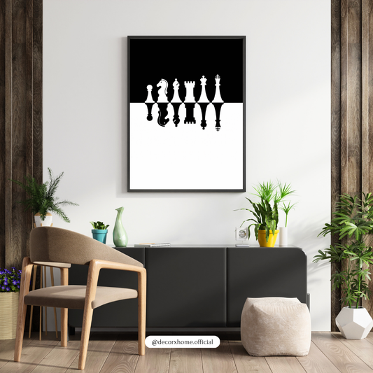 Minimal Chess Pieces Wall Art Poster – Modern Black & White Home Décor by Decorxhome