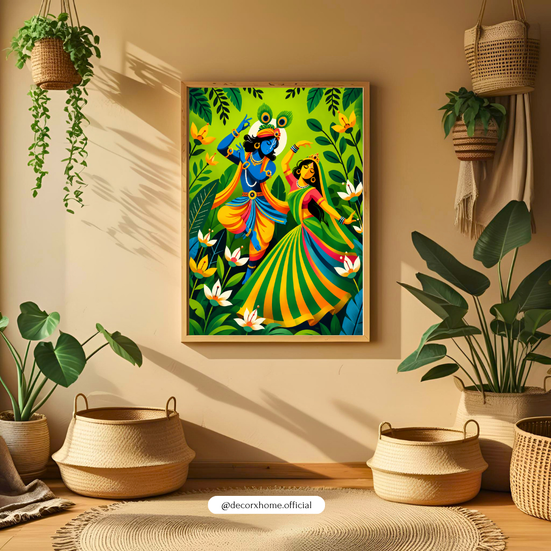 Radha Krishna Divine Dance Poster | Vibrant Spiritual Indian Wall Art by DecorxHome