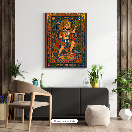Lord Hanuman Madhubani Art Poster | Traditional Indian Spiritual Wall Decor | Decorexhome
