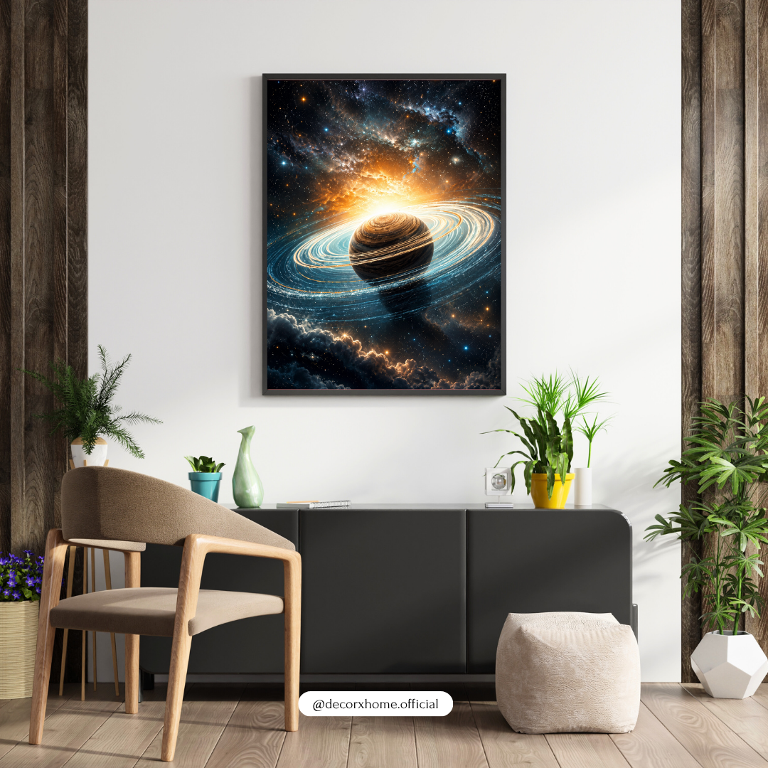 Cosmic Ringed Planet Space Wall Art Poster | Galaxy & Saturn Inspired Celestial Print | Decorexhome