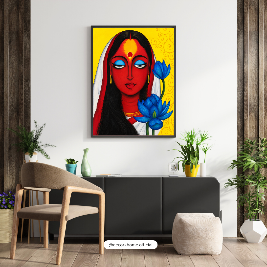 Decorexhome Divine Kali Maa Poster | Blue Lotus & Goddess Kali Wall Art