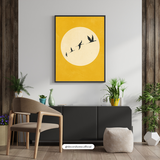 Minimal Birds in Flight Poster – Sunset Silhouette Modern Wall Art