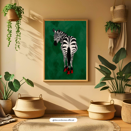 Fashion Zebra Wall Poster | Modern Animal Art with Red Heels by DecorxHome