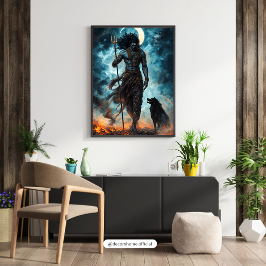 Lord Shiva with Trishul & Nandi – Powerful Mahadev Spiritual Wall Art | Decorxhome