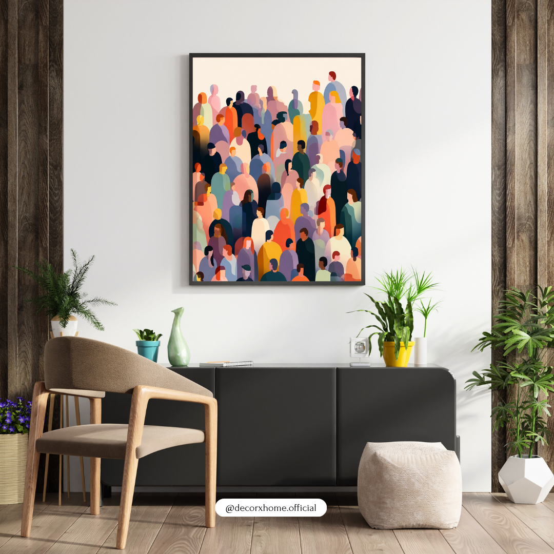 Human Connection Abstract Wall Art – Colorful Crowd Illustration Poster
