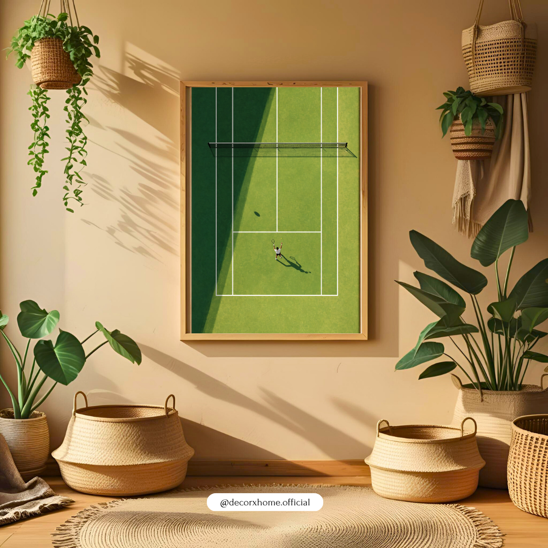 Tennis Court Wall Art Poster – Minimal Sports Aesthetic Print | Modern Athlete Decor (Framed)