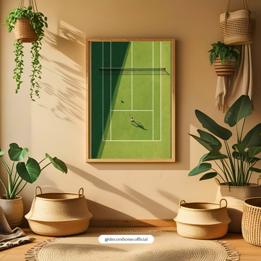 Tennis Court Wall Art Poster – Minimal Sports Aesthetic Print | Modern Athlete Decor (Framed)