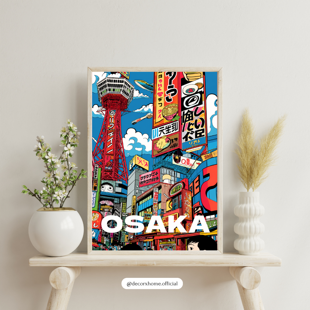 Osaka Japan Travel Poster | Vibrant Japanese Cityscape Wall Art by DecorxHome