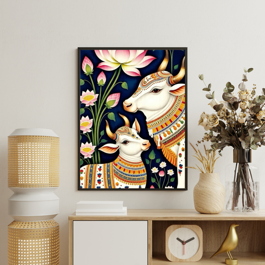 Sacred Serenity | Kamadhenu & Calf Traditional Framed Poster