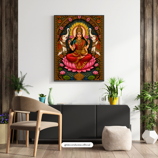 Goddess Lakshmi with Elephants Poster | Traditional Indian Goddess Wall Art | Lakshmi Devi Spiritual Decor | Decorexhome  Product Des