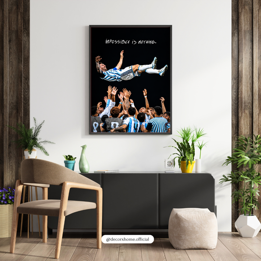 Lionel Messi “Impossible Is Nothing” Football Wall Art Poster – Argentina World Cup Celebration | Sports Room Decor