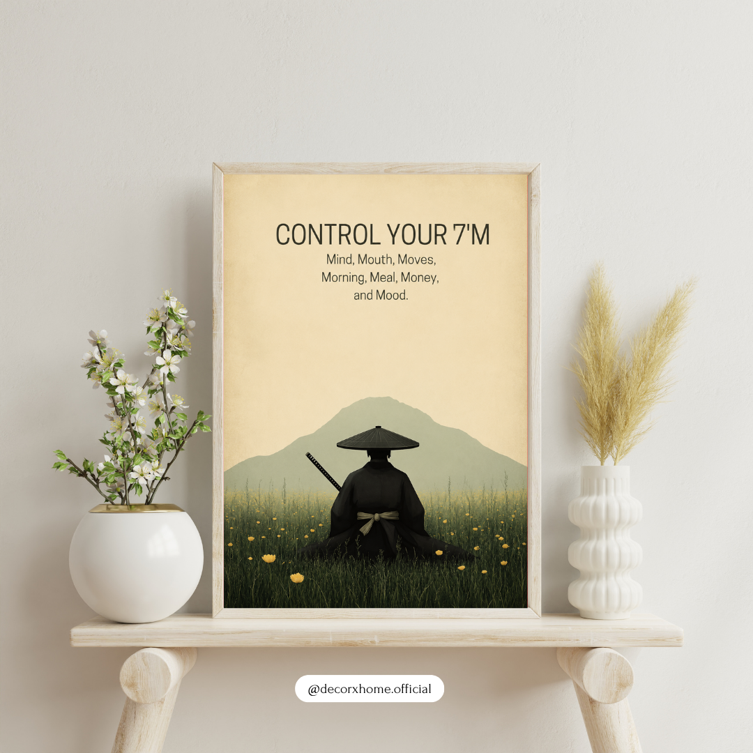 Control Your 7M's Motivational Samurai Poster | Discipline & Mindset Wall Art Print | Decorxhome