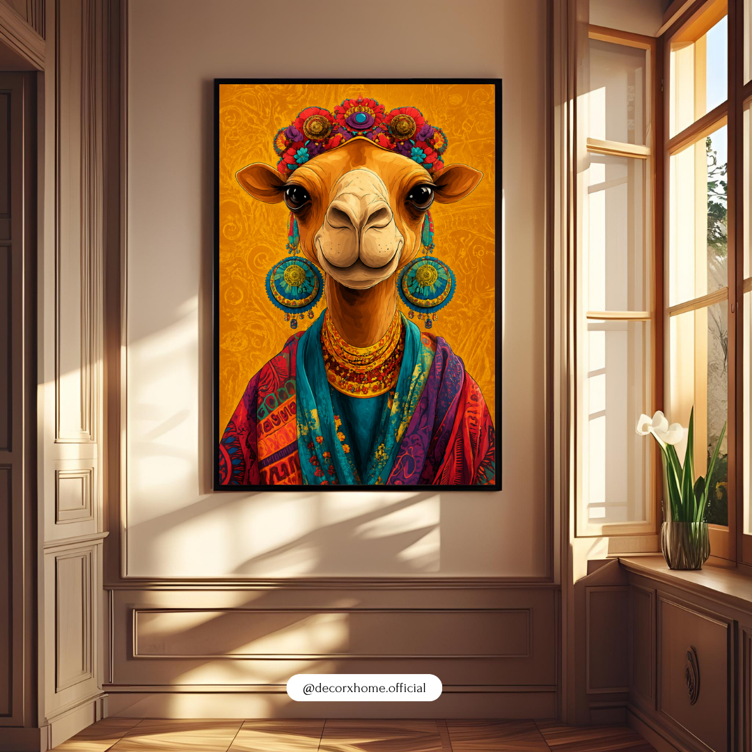 Boho Camel Portrait Wall Art Poster | Colorful Desert Animal Decor