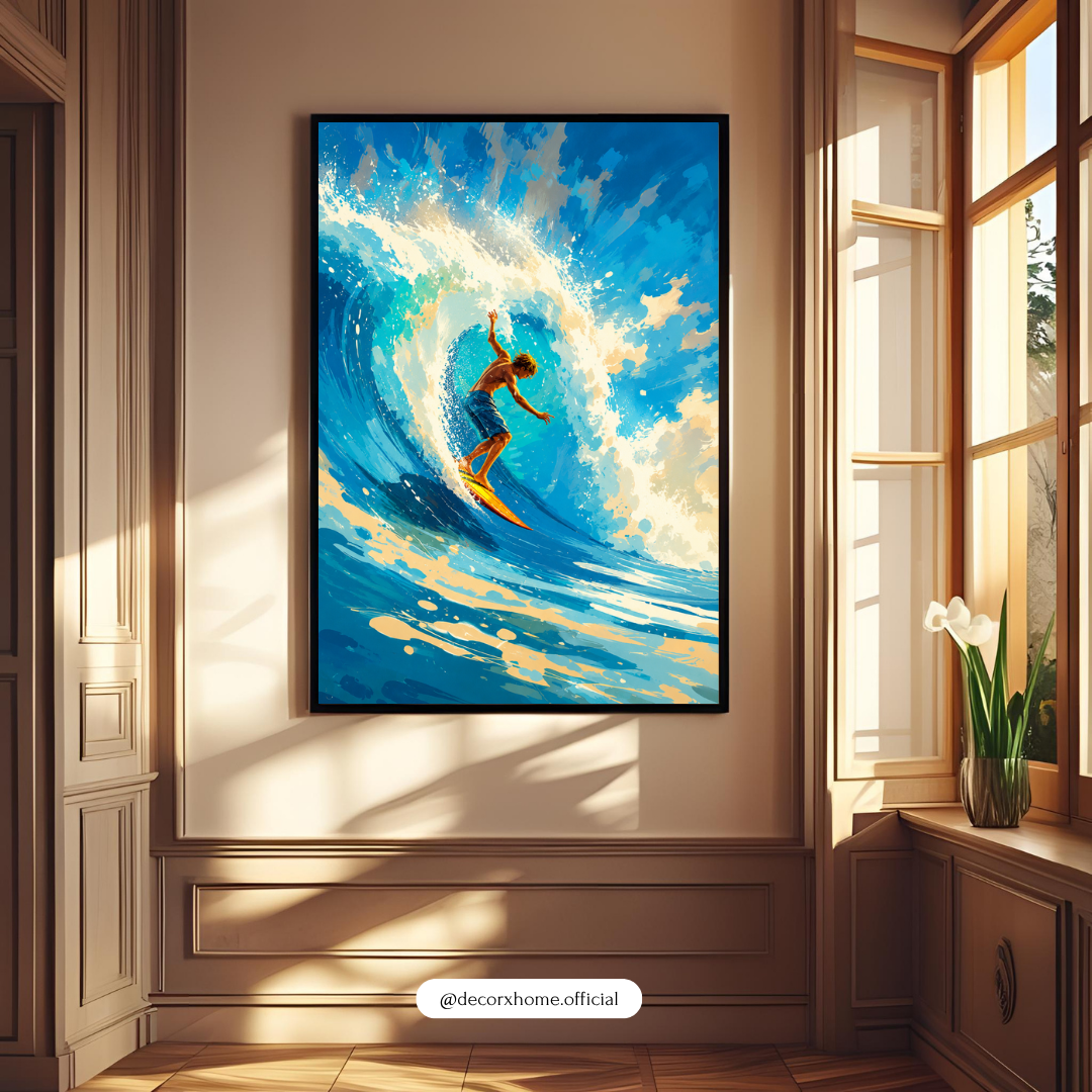 Decorexhome Surfing the Wave Wall Art Poster | Dynamic Ocean Surf Canvas Print | Coastal Adventure Home Decor