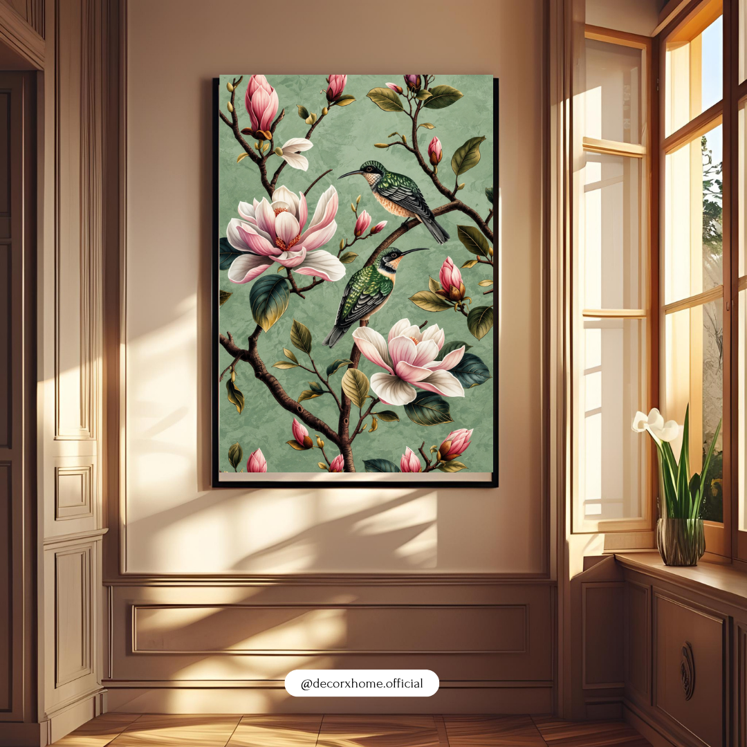 Magnolia Blossoms & Songbirds Wall Art Poster | Vintage Botanical Nature Decor