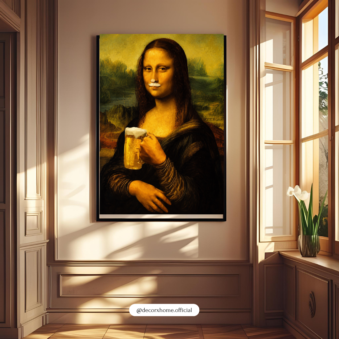 Funny Mona Lisa Beer Wall Art Poster | Humorous Renaissance Pop Culture Decor