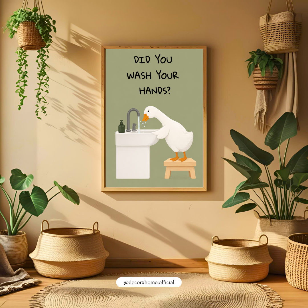 Did You Wash Your Hands? Funny Bathroom Poster | Cute Duck Washroom Wall Art | DecorxHome
