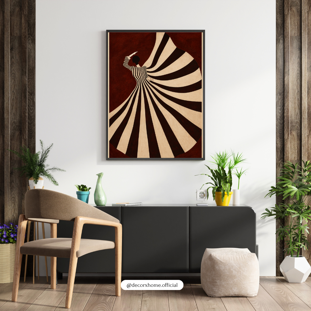 Abstract Dancing Woman Wall Art Poster – Modern Minimal Figure Canvas Print | Elegant Aesthetic Decor (Framed
