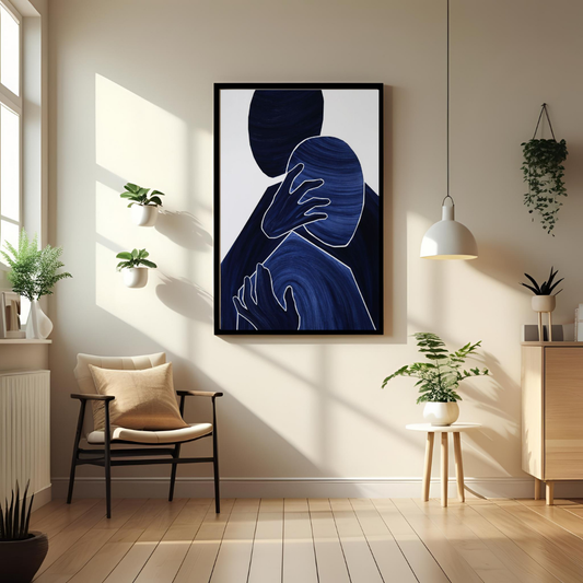 Abstract Embrace Boho Wall Art with Frame – Minimalist Line Art for Modern Living Room, Bedroom & Office