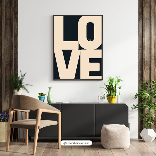 LOVE Typography Wall Art Poster – Minimalist Black & Beige Text Design | Modern Aesthetic Quote Decor for Bedroom, Living Room & Couple Spaces | Decorxhome