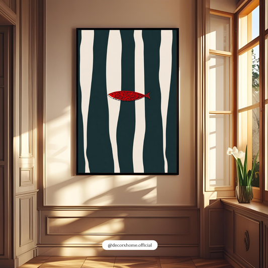 Minimalist Red Fish Abstract Poster | Modern Coastal Wall Art by DecorxHome