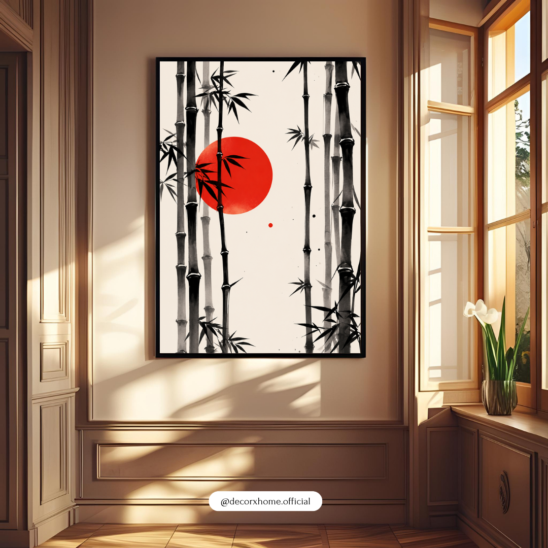 Japanese Bamboo Forest Wall Art Poster | Minimalist Zen Ink Painting Decor