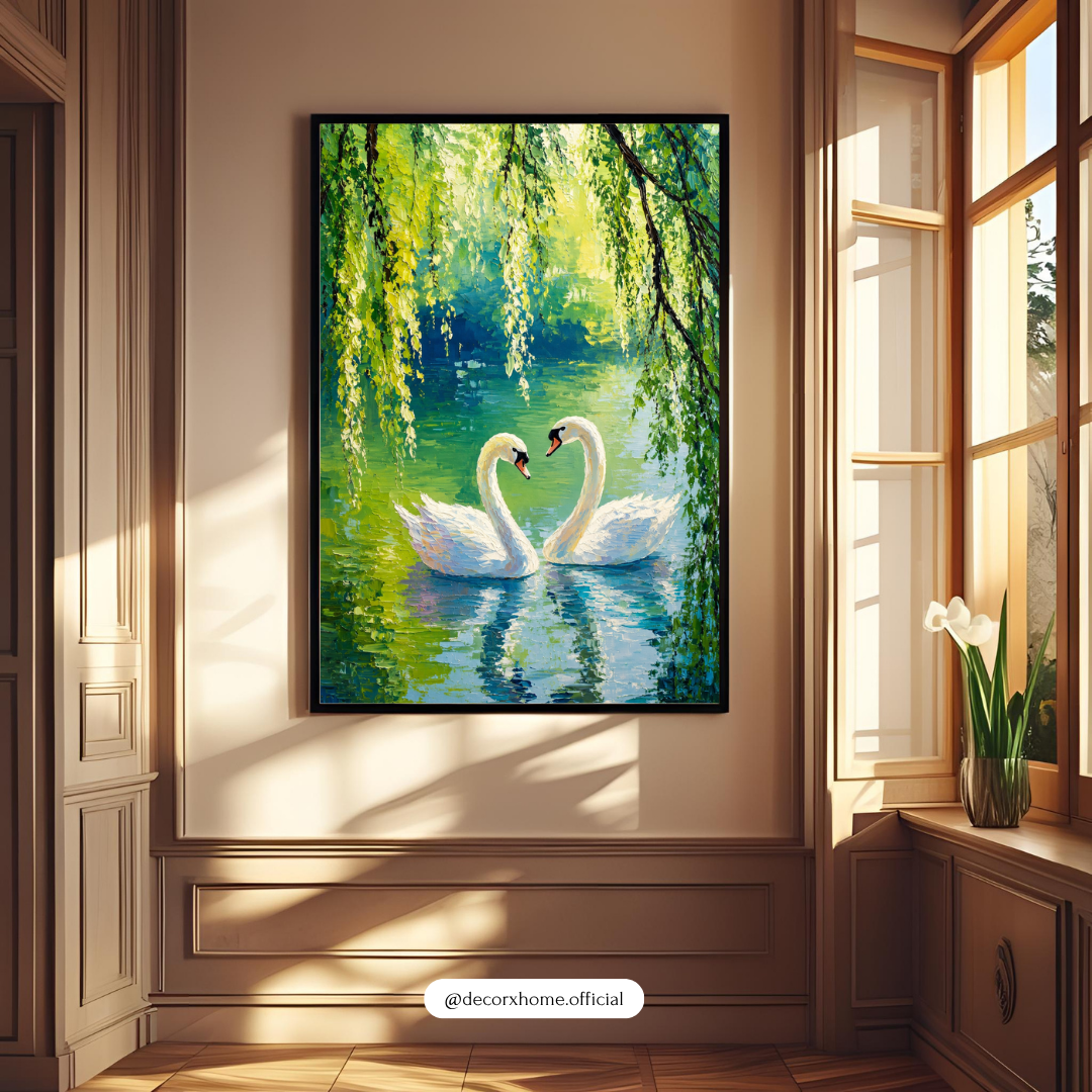 Decorxhome – Romantic Swan Lake Nature Wall Art Poster