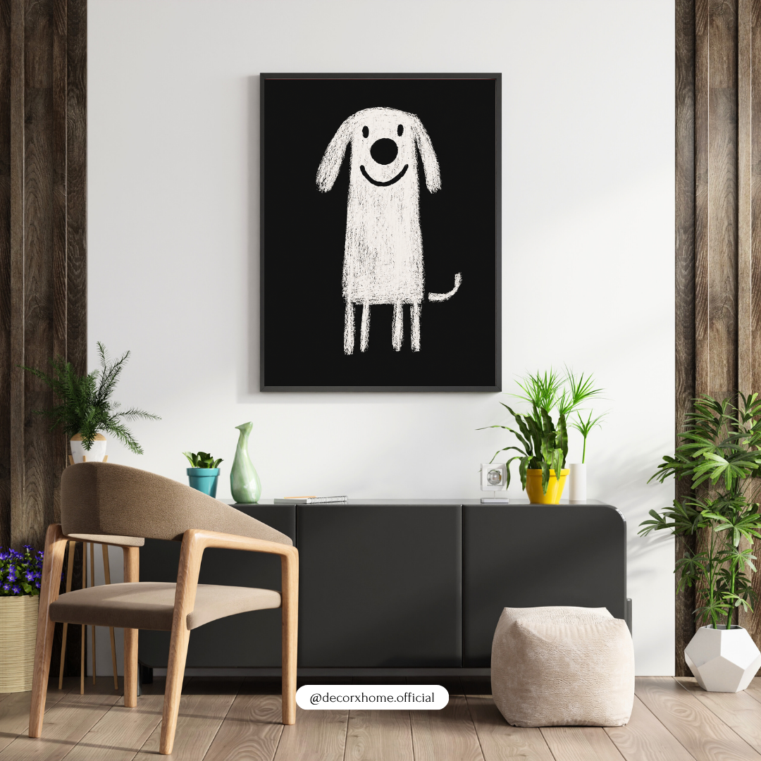 Minimal Dog Wall Art Poster – Cute Black & White Sketch Print | Modern Pet Illustration Decor for Bedroom & Living Room | Decorxhome