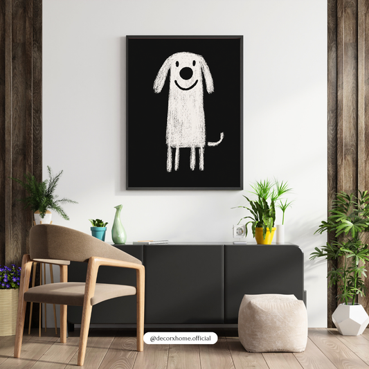 Minimal Dog Wall Art Poster – Cute Black & White Sketch Print | Modern Pet Illustration Decor for Bedroom & Living Room | Decorxhome