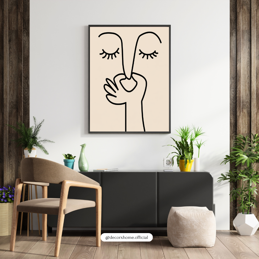 Minimal Line Art Face Poster – Abstract One Line Drawing | Modern Aesthetic Wall Decor (Framed)
