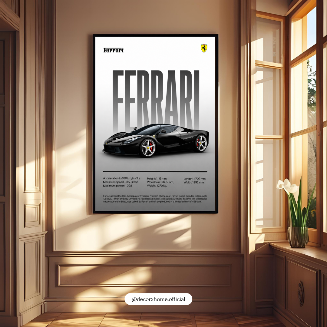 Ferrari Supercar Blueprint Wall Art Poster | Luxury Automotive Performance Decor