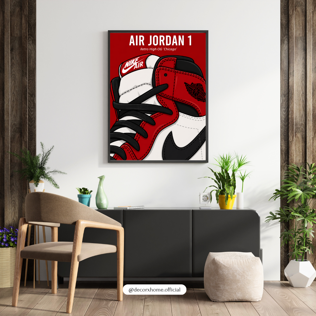 Red Sneaker Wall Art Poster – Streetwear Aesthetic Canvas Print | Hype Style Room Decor (Framed)