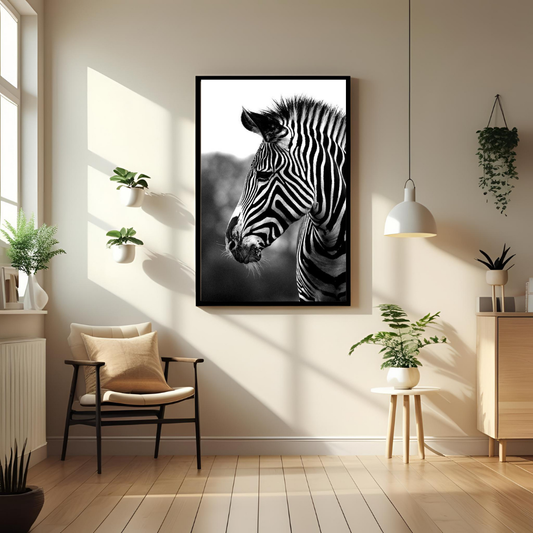 Elegant Zebra Wall Art – Black & White Framed Animal Print