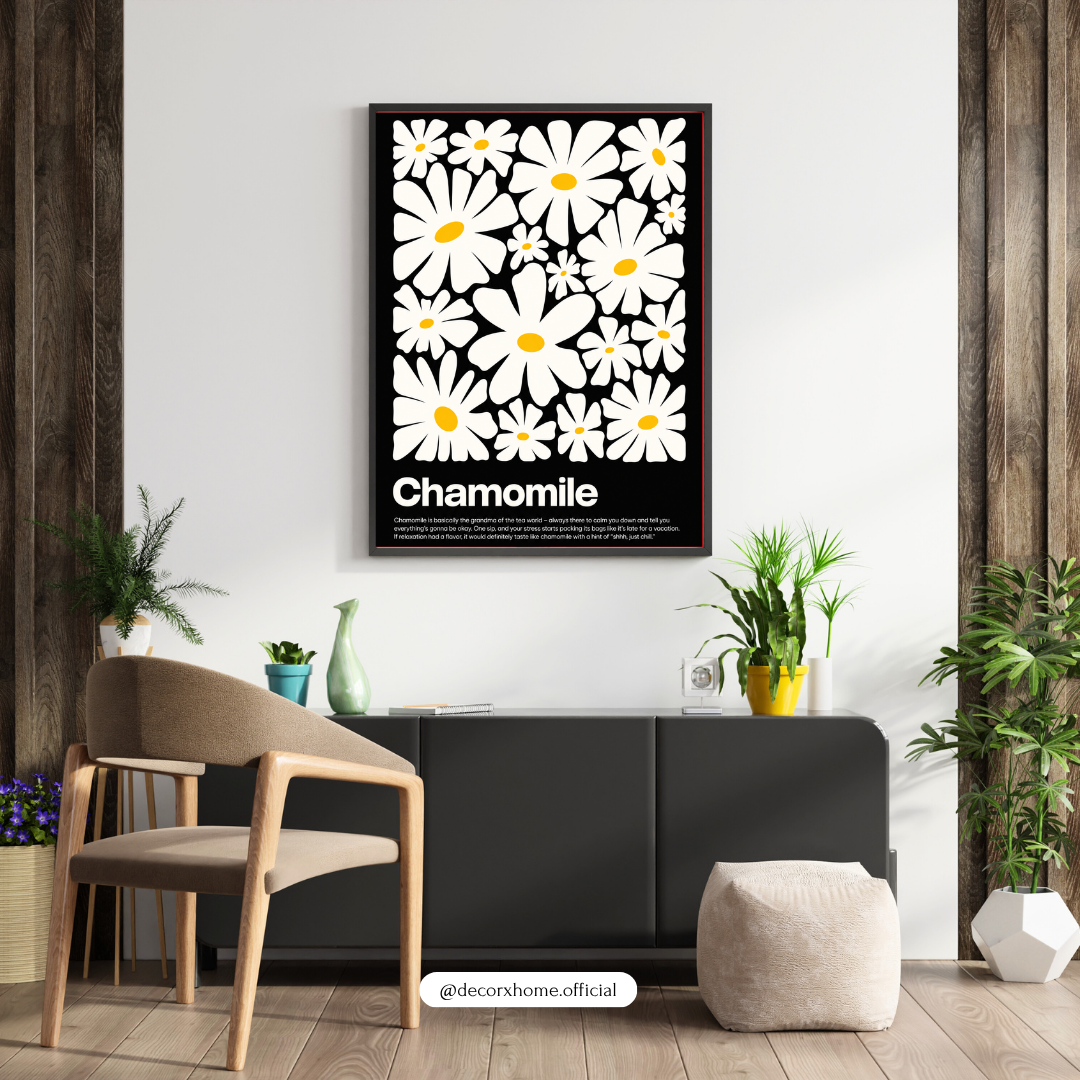 Chamomile Floral Poster | Minimalist Black & White Flower Wall Art | Decorxhome