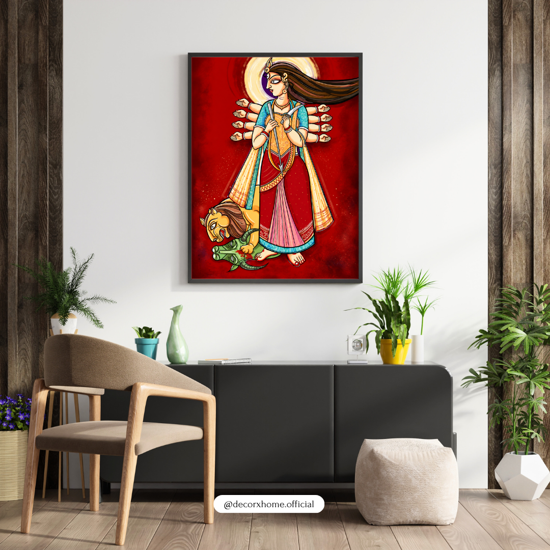 Decorexhome Maa Durga Mahishasura Mardini Poster | Divine Durga Wall Art