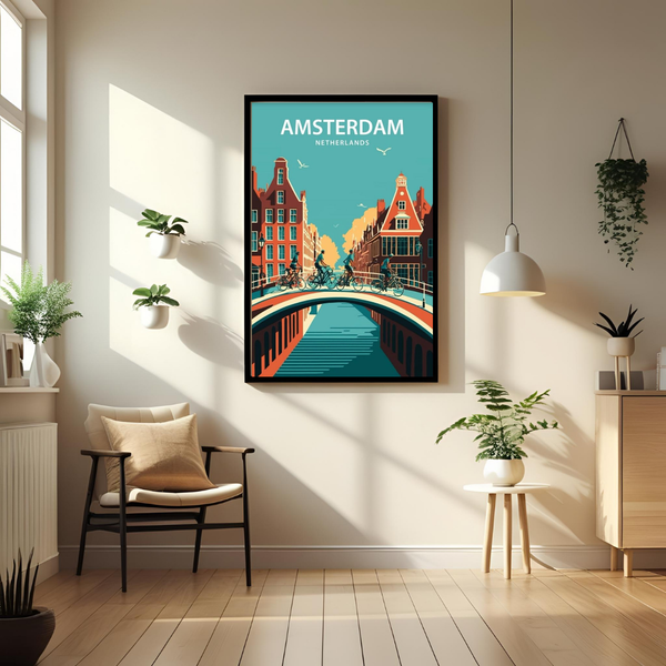 Amsterdam Netherlands Travel Wall Art Print – Framed Poster for Living Room, Bedroom, Office Decor