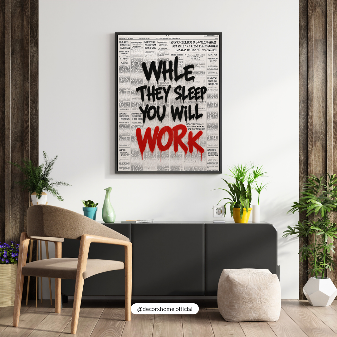Work Hard Motivational Poster | “While They Sleep, You Will Work” Newspaper Wall Art | Decorexhome