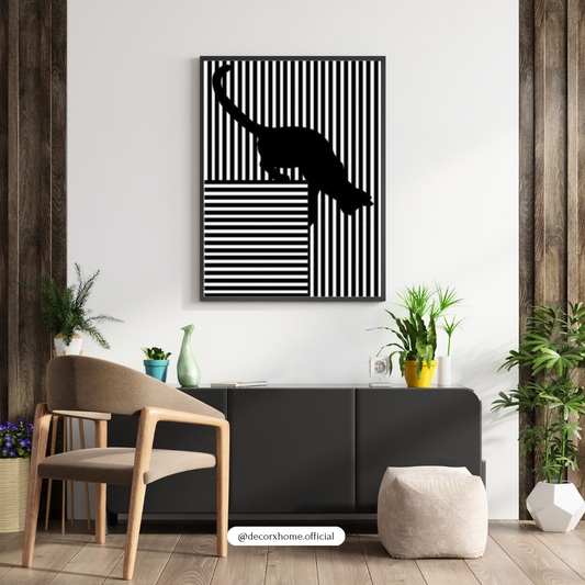 Abstract Cat Optical Illusion Wall Art | Black & White Minimalist Poster | Decorxhome