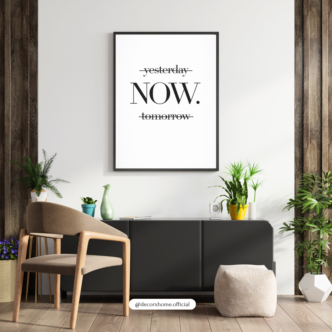 “NOW.” Minimalist Motivational Wall Art Poster | Time Focus Quote Print | Modern Typography Decor | Decorxhome